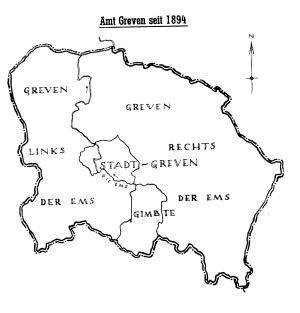 Karte des Amtes Greven seit 1894