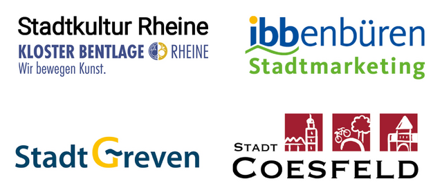 Logos der endless-Partnerstädte Rheine, Ibbenbüren, Greven, Coesfeld