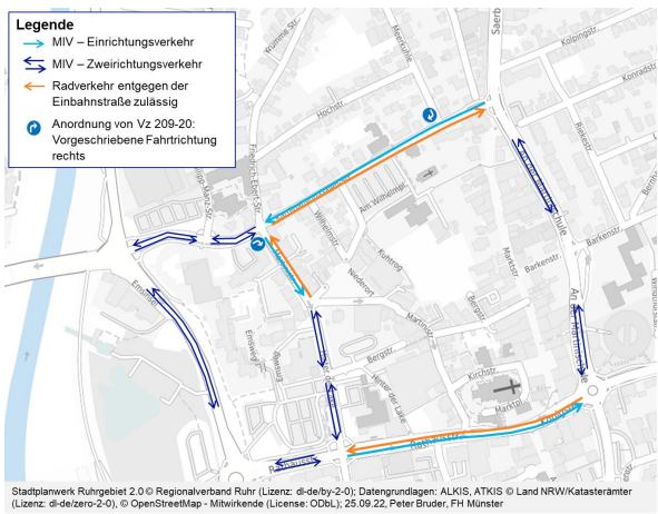 Verkehrsführung in der Innenstadt während des Verkehrsversuches ab 11/2023